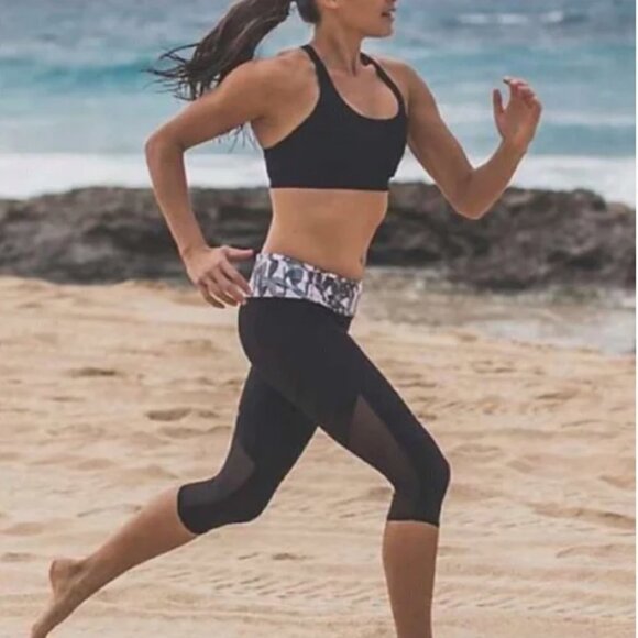 Lululemon Water: Sea Me Run Prickly Pear Crop sheer Black Leggings - Picture 1 of 5
